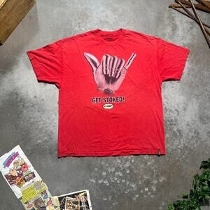 Vintage Y2K FMF "Get Stoked" Skate Tee Mens 2XL Red Silver Faded Shirt